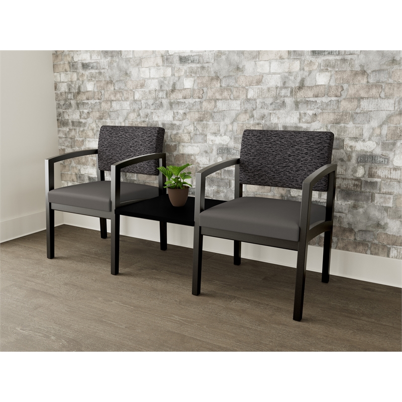 Lesro Industries Wood Reception 2 Chairs With Center Table in Gray