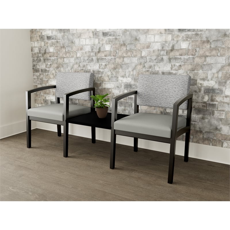 Lesro Industries Wood Reception 2 Chairs With Center Table in Gray