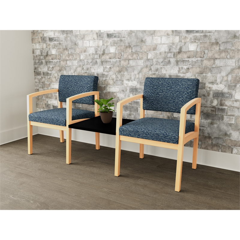 Lesro Industries Wood Reception 2 Chairs With Center Table in Blue