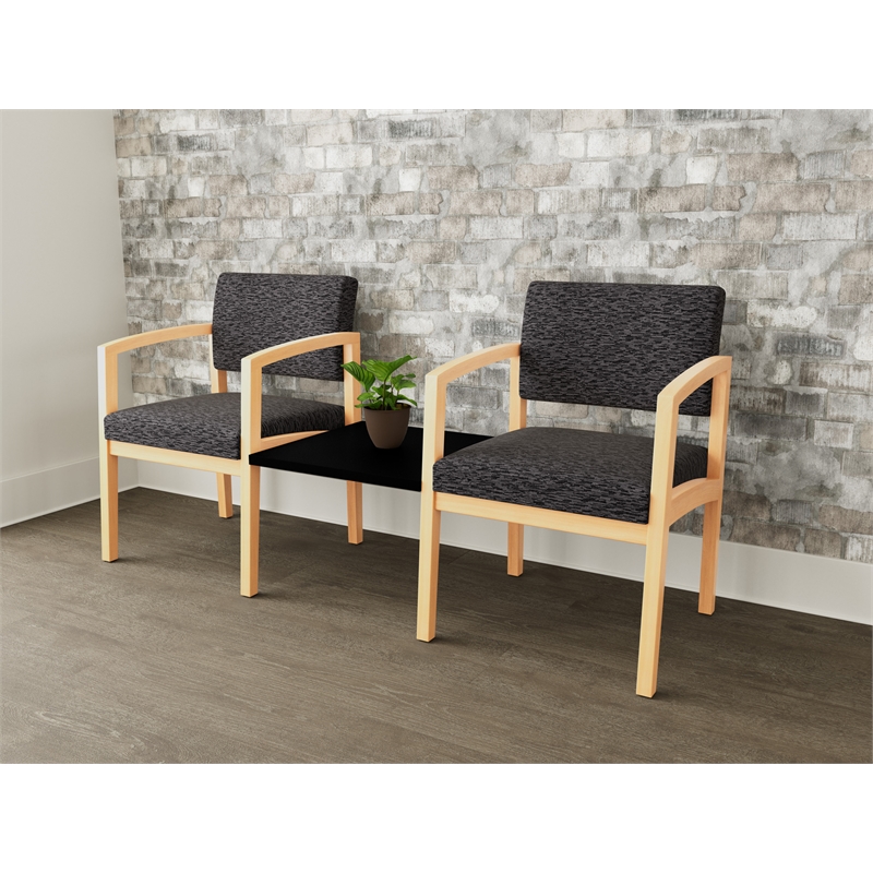 Lesro Industries Wood Reception 2 Chairs With Center Table in Black