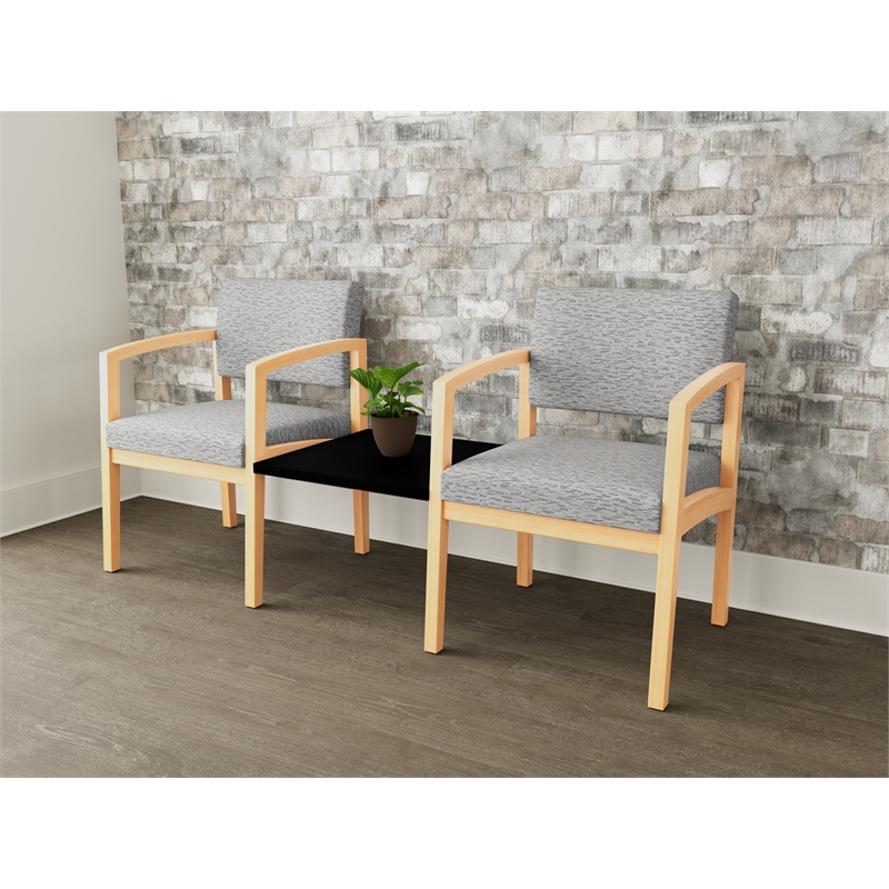 Lesro Industries Wood Reception 2 Chairs With Center Table in Gray