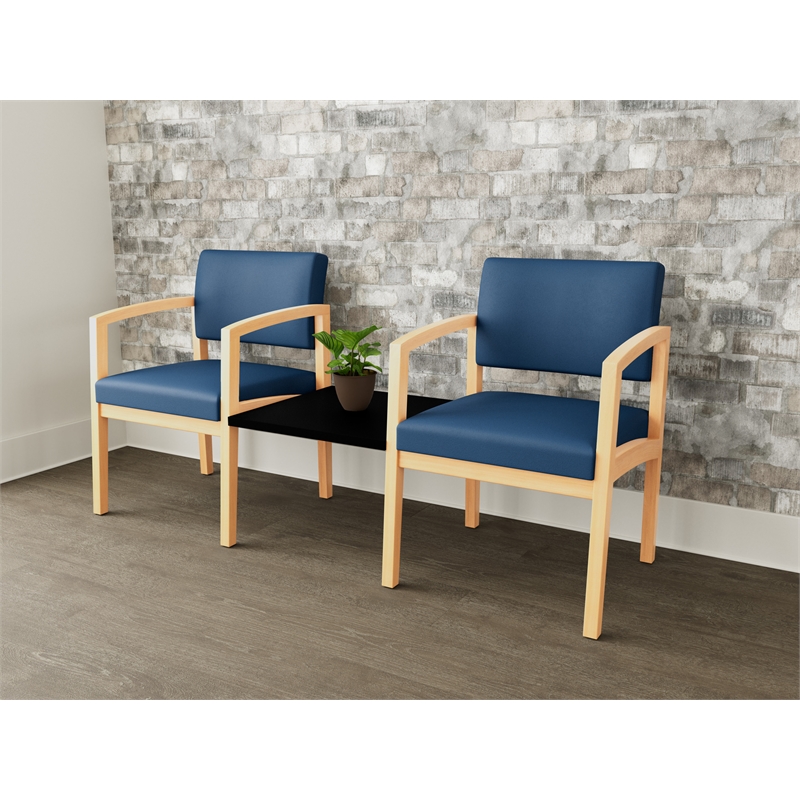 Lesro Industries Wood Reception 2 Chairs With Center Table in Blue