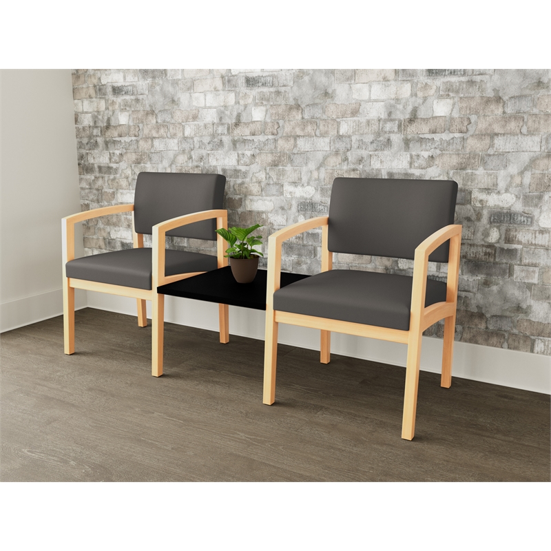 Lesro Industries Wood Reception 2 Chairs With Center Table in Gray