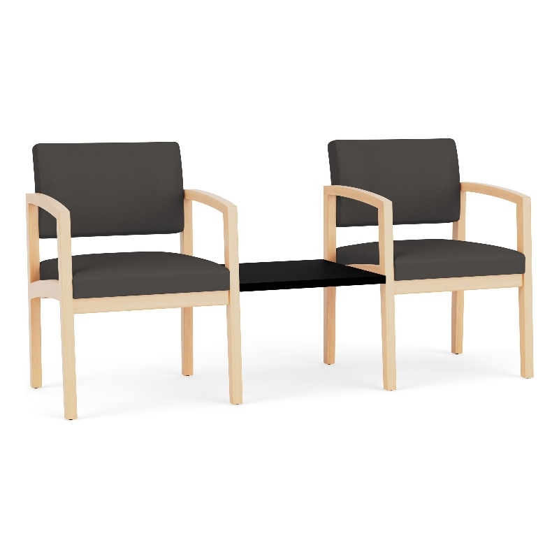 Lesro Industries Wood Reception 2 Chairs With Center Table in Gray