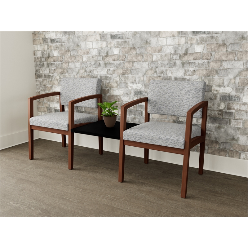 Lesro Industries Wood Reception 2 Chairs With Center Table in Gray