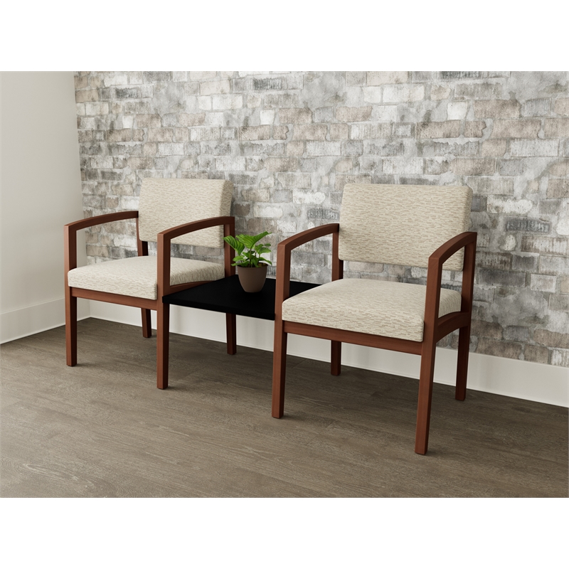 Lesro Industries Wood Reception 2 Chairs With Center Table in Brown