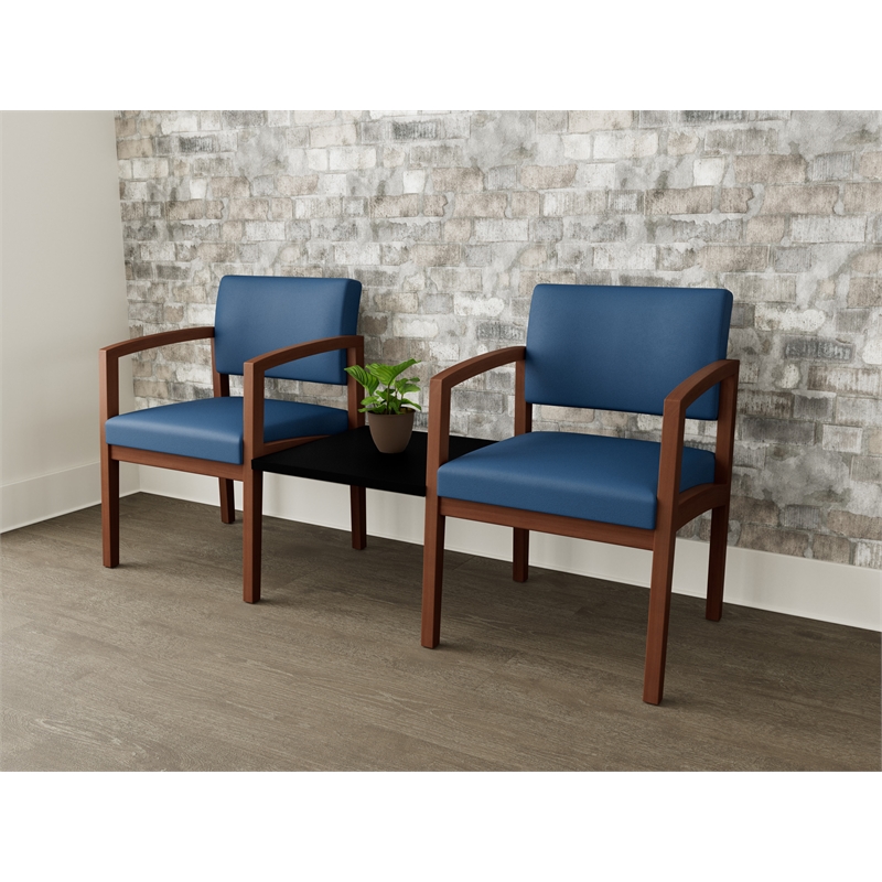 Lesro Industries Wood Reception 2 Chairs With Center Table in Blue