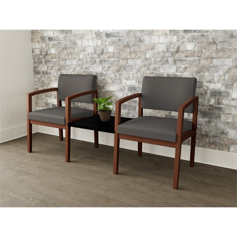 Lesro Industries Wood Reception 2 Chairs With Center Table in Gray