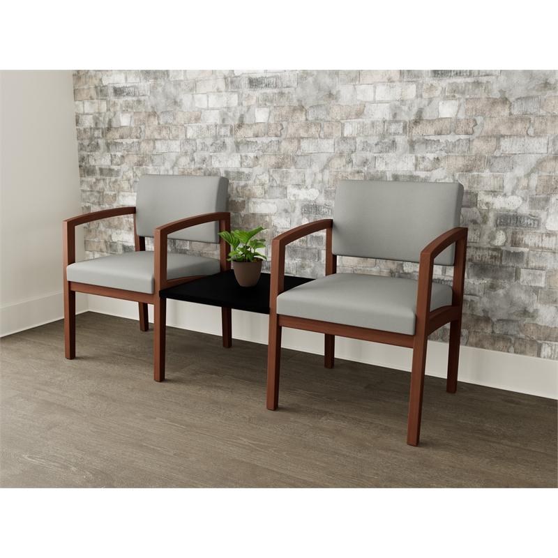 Lesro Industries Wood Reception 2 Chairs With Center Table in Gray