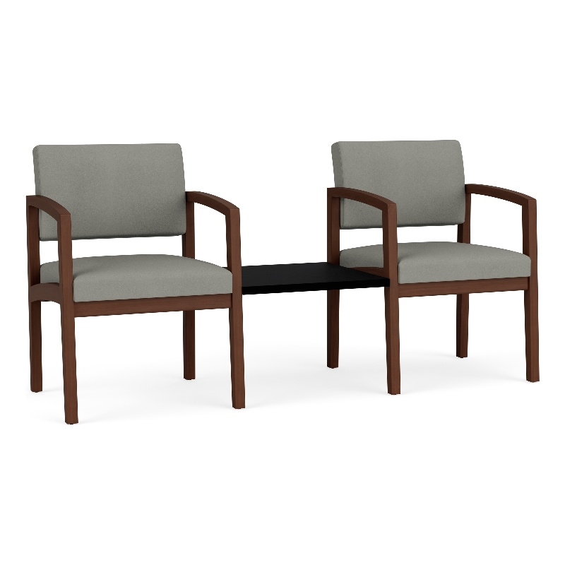 Lesro Industries Wood Reception 2 Chairs With Center Table in Gray
