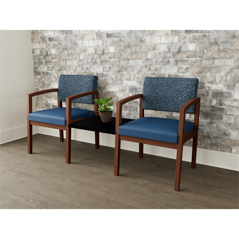 Lesro Industries Wood Reception 2 Chairs With Center Table in Blue