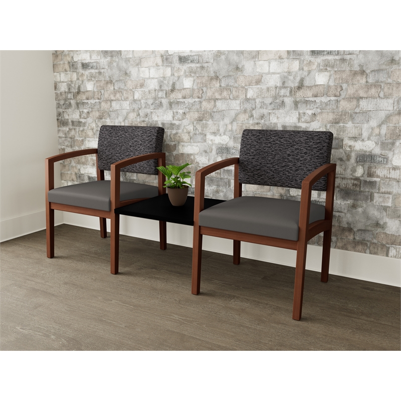Lesro Industries Wood Reception 2 Chairs With Center Table in Gray