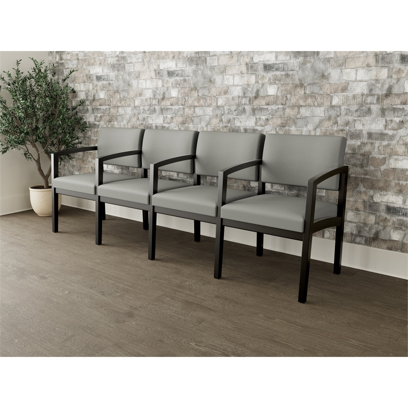 Lesro Industries Wood Waiting Reception 4 Seat Tandem Seating in Gray