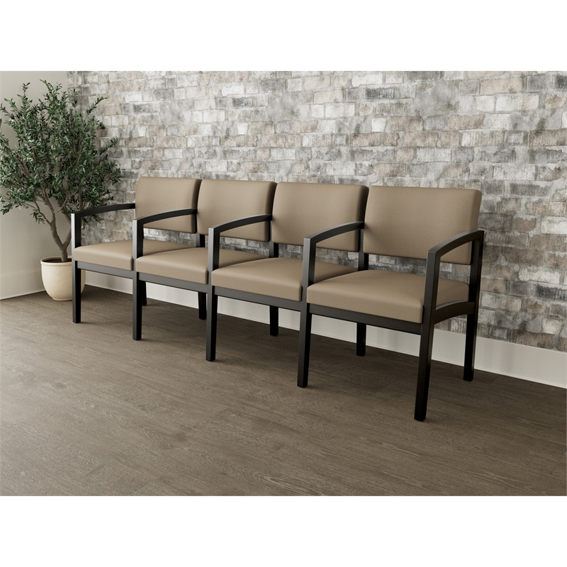 Lesro Industries Wood Waiting Reception 4 Seat Tandem Seating in Brown