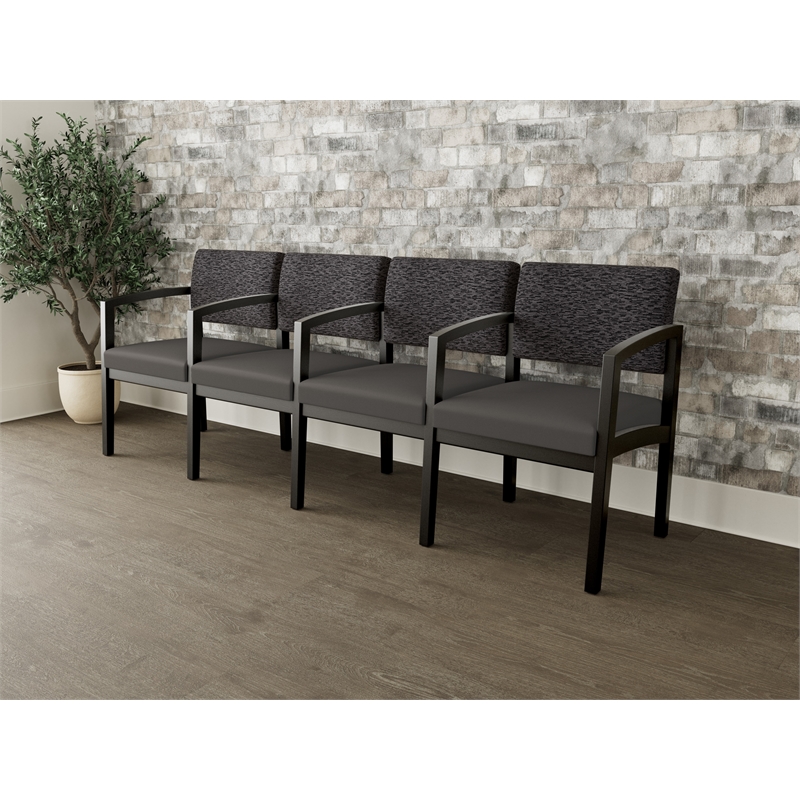Lesro Industries Wood Waiting Reception 4 Seat Tandem Seating in Gray