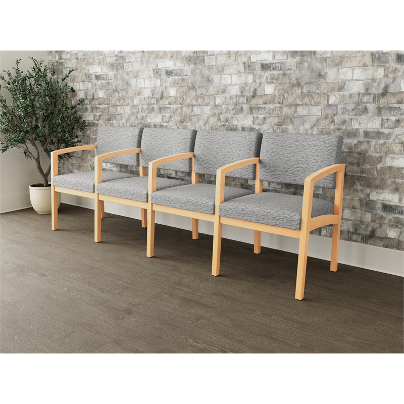 Lesro Industries Wood Waiting Reception 4 Seat Tandem Seating in Gray