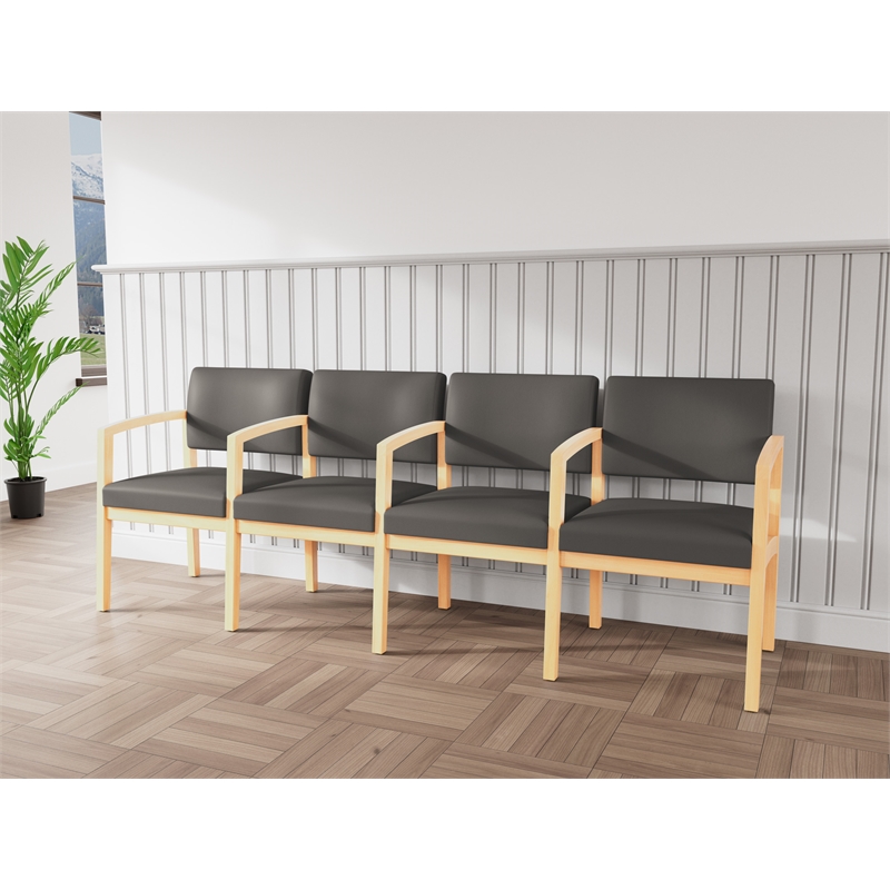 Lesro Industries Wood Waiting Reception 4 Seat Tandem Seating in Gray