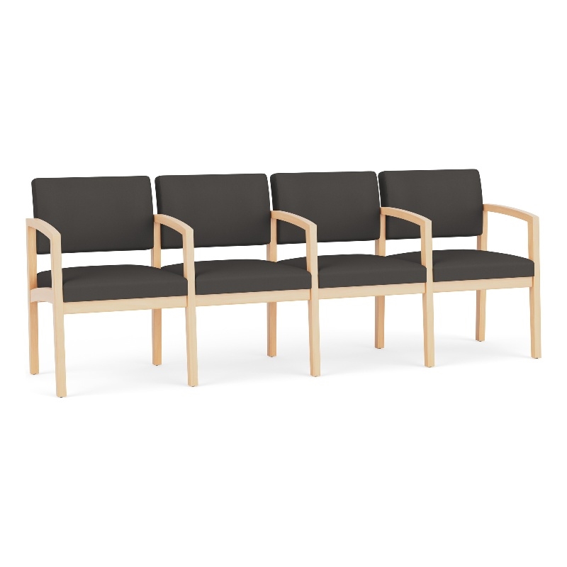 Lesro Industries Wood Waiting Reception 4 Seat Tandem Seating in Gray