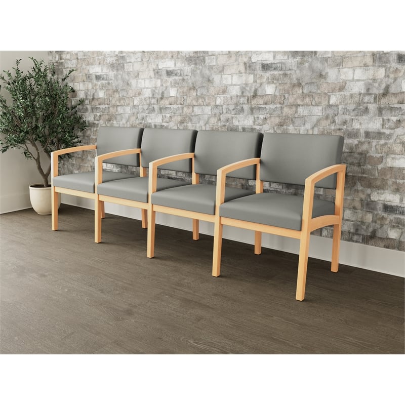 Lesro Industries Wood Waiting Reception 4 Seat Tandem Seating in Gray