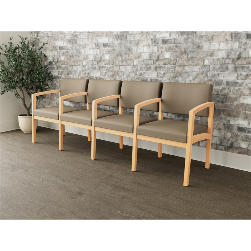 Lesro Industries Wood Waiting Reception 4 Seat Tandem Seating in Brown