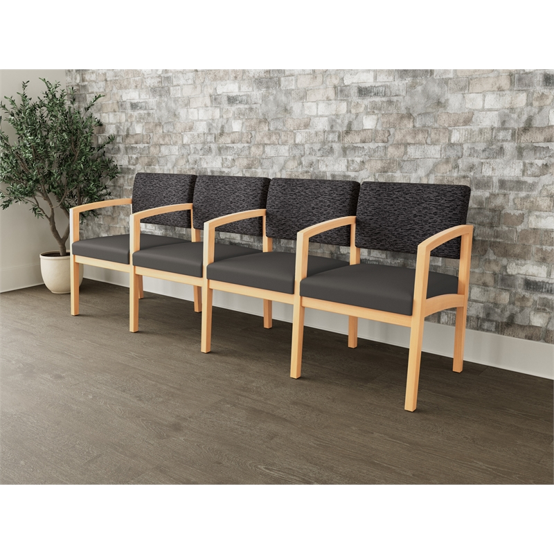 Lesro Industries Wood Waiting Reception 4 Seat Tandem Seating in Gray