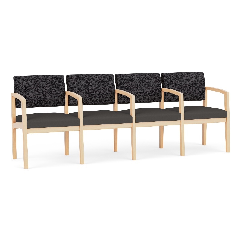 Lesro Industries Wood Waiting Reception 4 Seat Tandem Seating in Gray