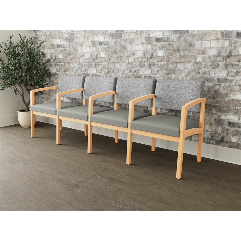 Lesro Industries Wood Waiting Reception 4 Seat Tandem Seating in Gray