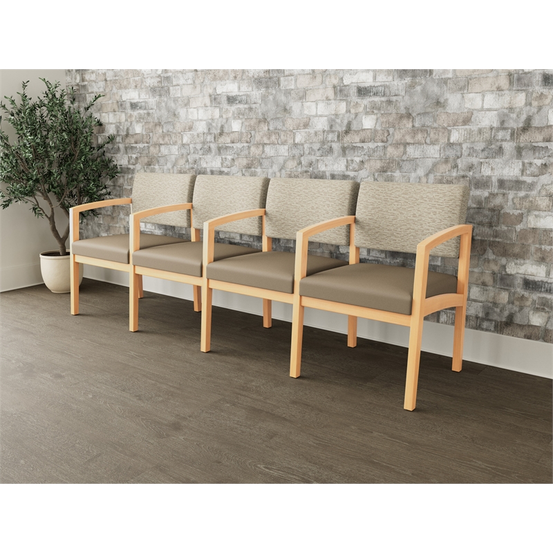 Lesro Industries Wood Waiting Reception 4 Seat Tandem Seating in Brown