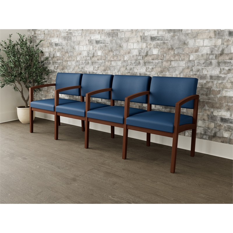 Lesro Industries Wood Waiting Reception 4 Seat Tandem Seating in Blue