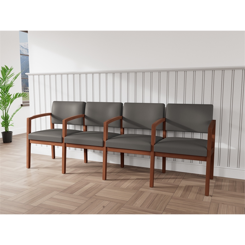 Lesro Industries Wood Waiting Reception 4 Seat Tandem Seating in Gray