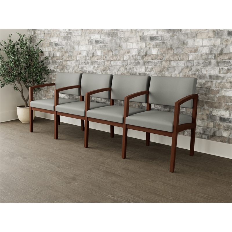 Lesro Industries Wood Waiting Reception 4 Seat Tandem Seating in Gray