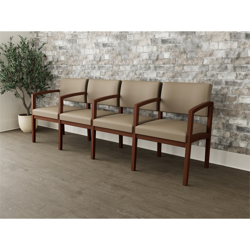 Lesro Industries Wood Waiting Reception 4 Seat Tandem Seating in Brown