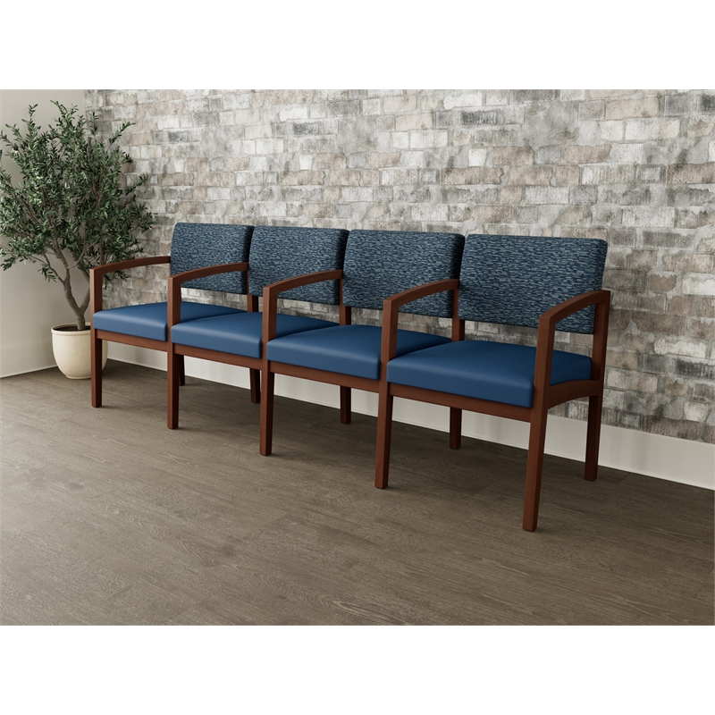 Lesro Industries Wood Waiting Reception 4 Seat Tandem Seating in Blue