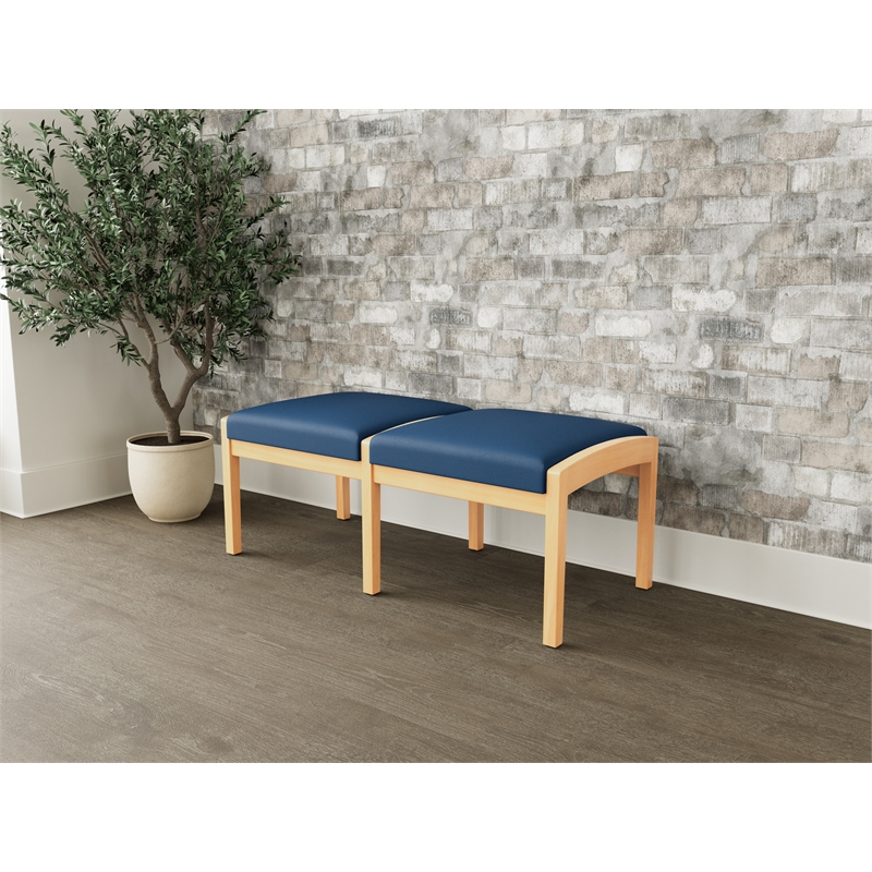 Lesro Industries Wood Waiting Reception 2 Seat Bench Wood Frame in Blue