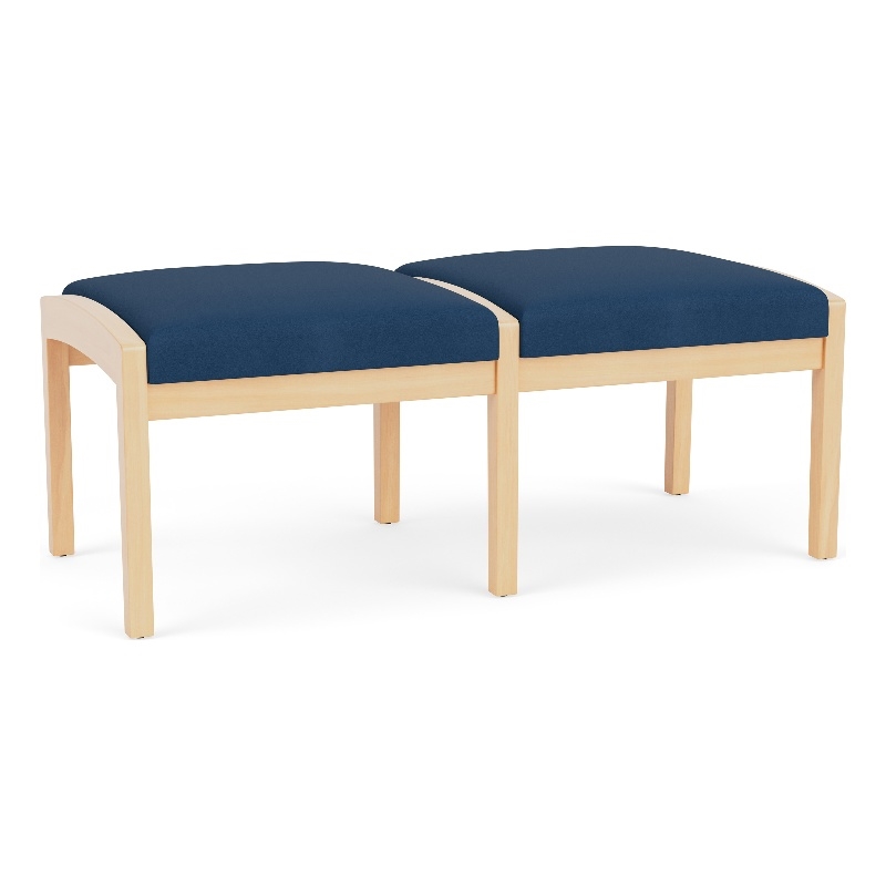 Lesro Industries Wood Waiting Reception 2 Seat Bench Wood Frame in Blue