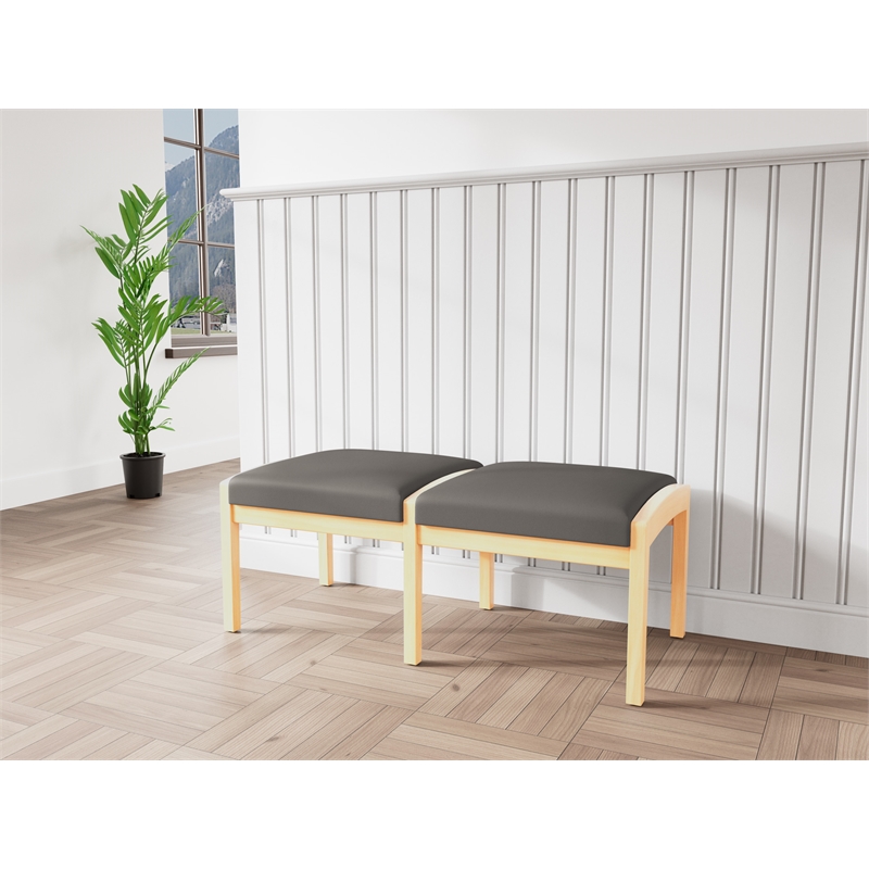 Lesro Industries Wood Waiting Reception 2 Seat Bench Wood Frame in Gray