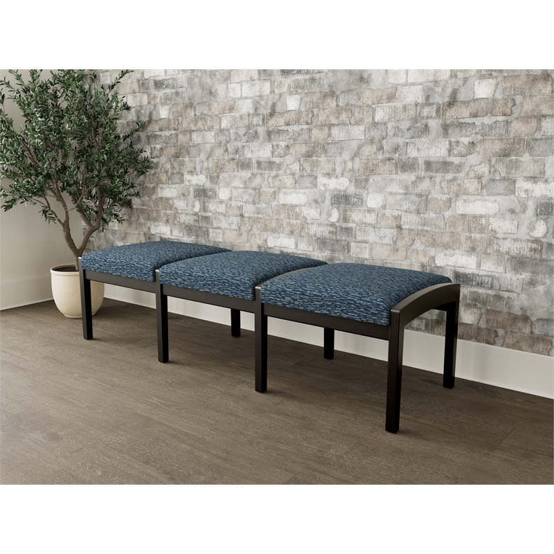 Lesro Industries Wood Waiting Reception 3 Seat Bench Wood Frame in Blue