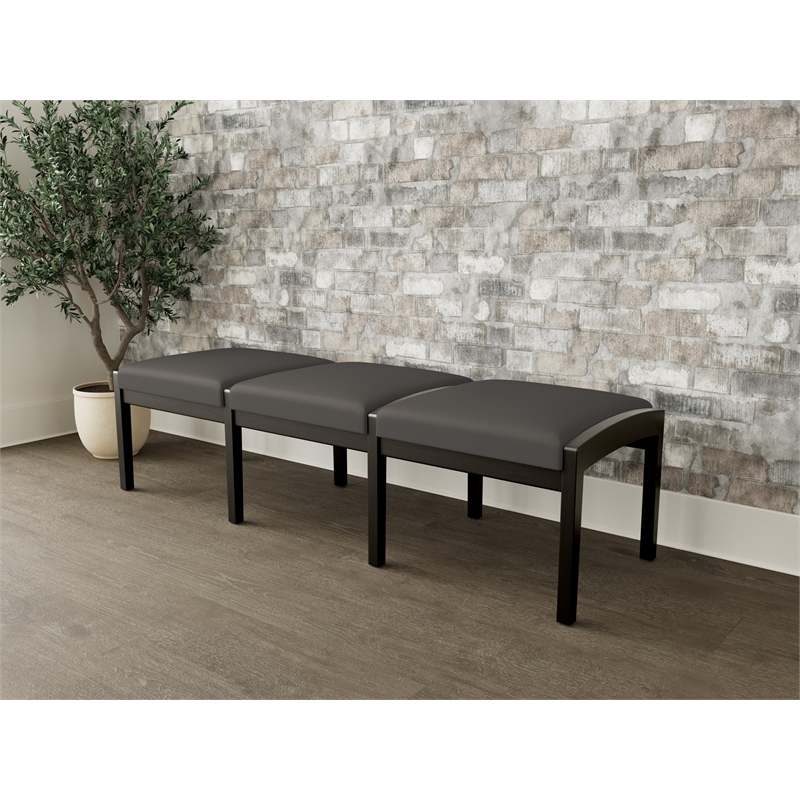 Lesro Industries Wood Waiting Reception 3 Seat Bench Wood Frame in Gray