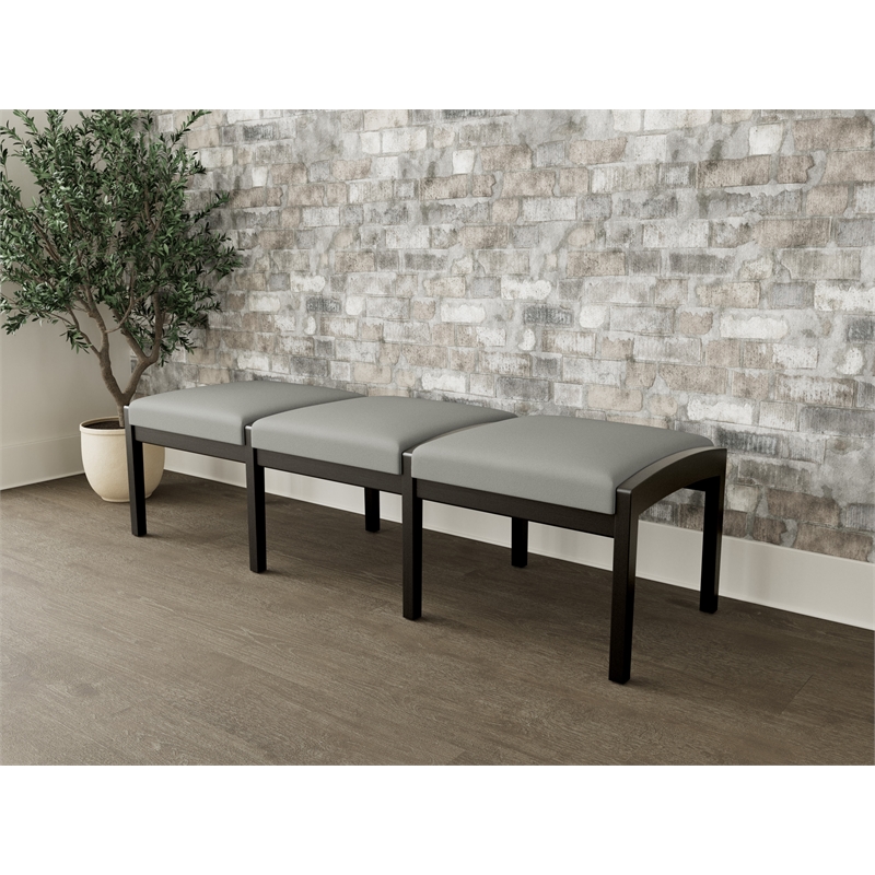 Lesro Industries Wood Waiting Reception 3 Seat Bench Wood Frame in Gray