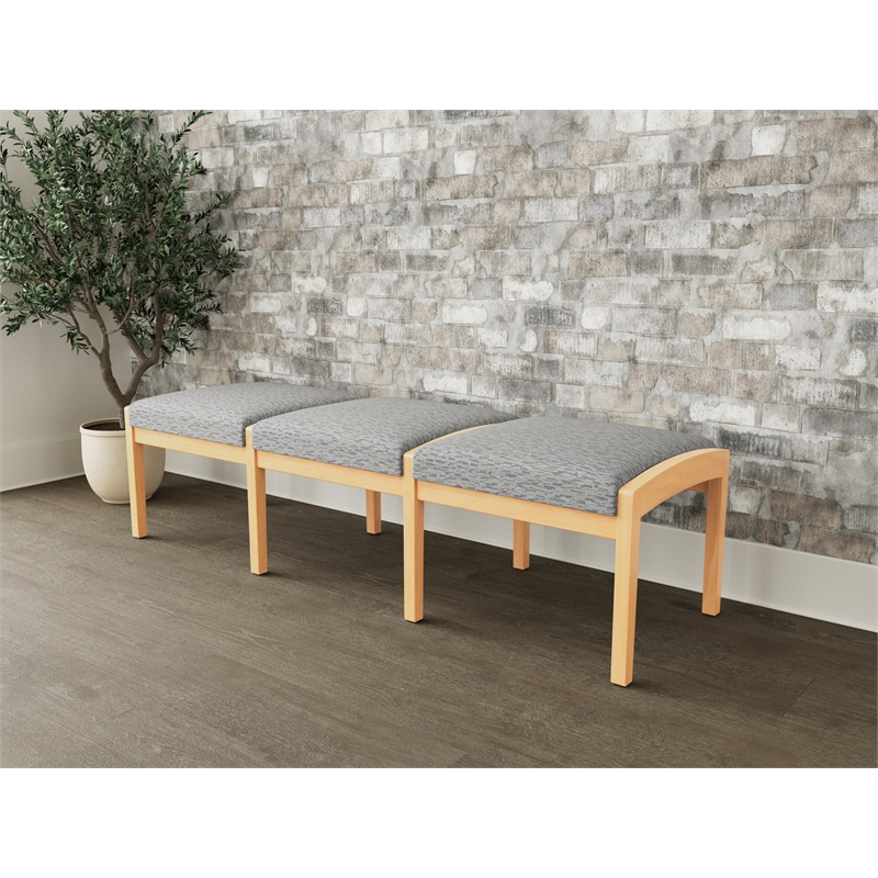 Lesro Industries Wood Waiting Reception 3 Seat Bench Wood Frame in Gray