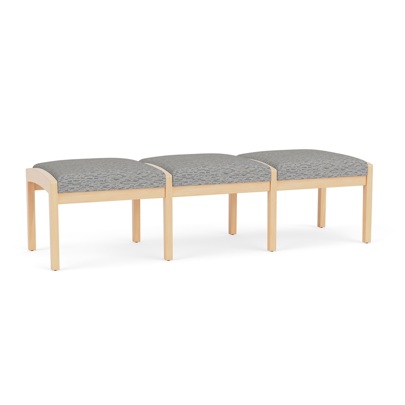 Lesro Industries Wood Waiting Reception 3 Seat Bench Wood Frame in Gray