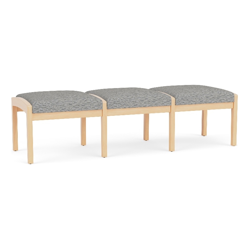 Lesro Industries Wood Waiting Reception 3 Seat Bench Wood Frame in Gray