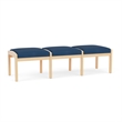 Lesro Industries Wood Waiting Reception 3 Seat Bench Wood Frame in Blue