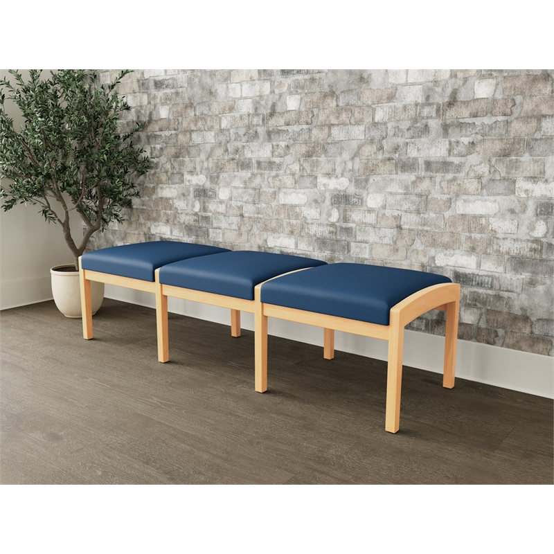 Lesro Industries Wood Waiting Reception 3 Seat Bench Wood Frame in Blue