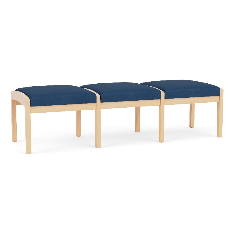 Lesro Industries Wood Waiting Reception 3 Seat Bench Wood Frame in Blue