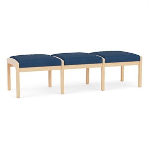 Lesro Industries Wood Waiting Reception 3 Seat Bench Wood Frame in Blue
