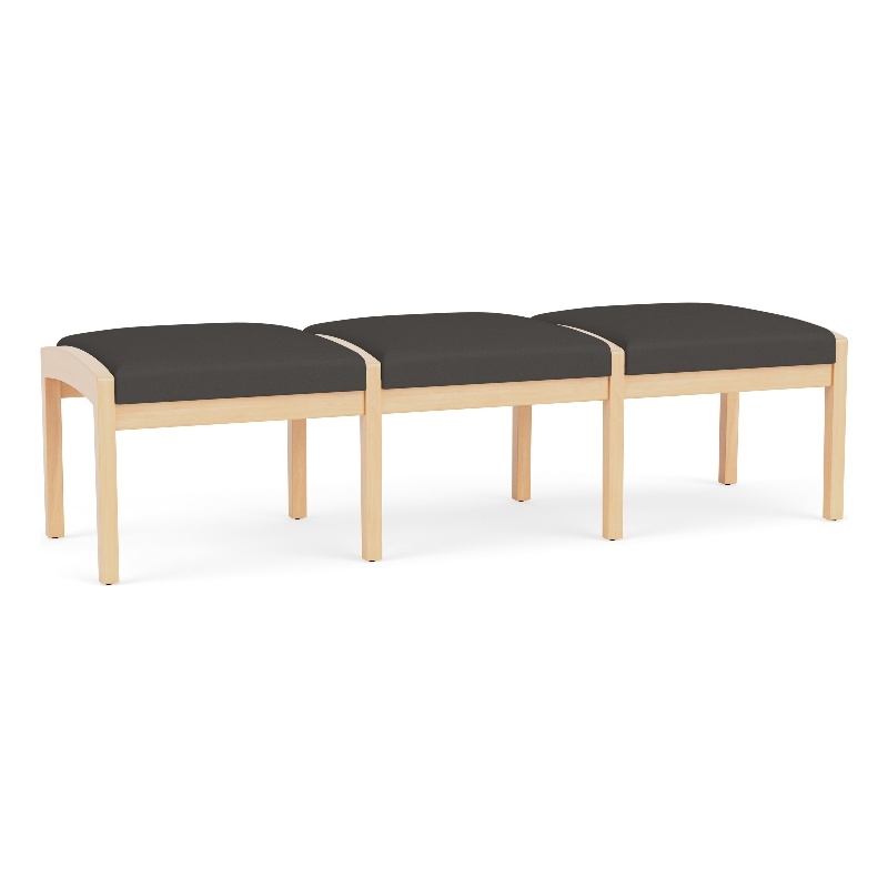 Lesro Industries Wood Waiting Reception 3 Seat Bench Wood Frame in Gray