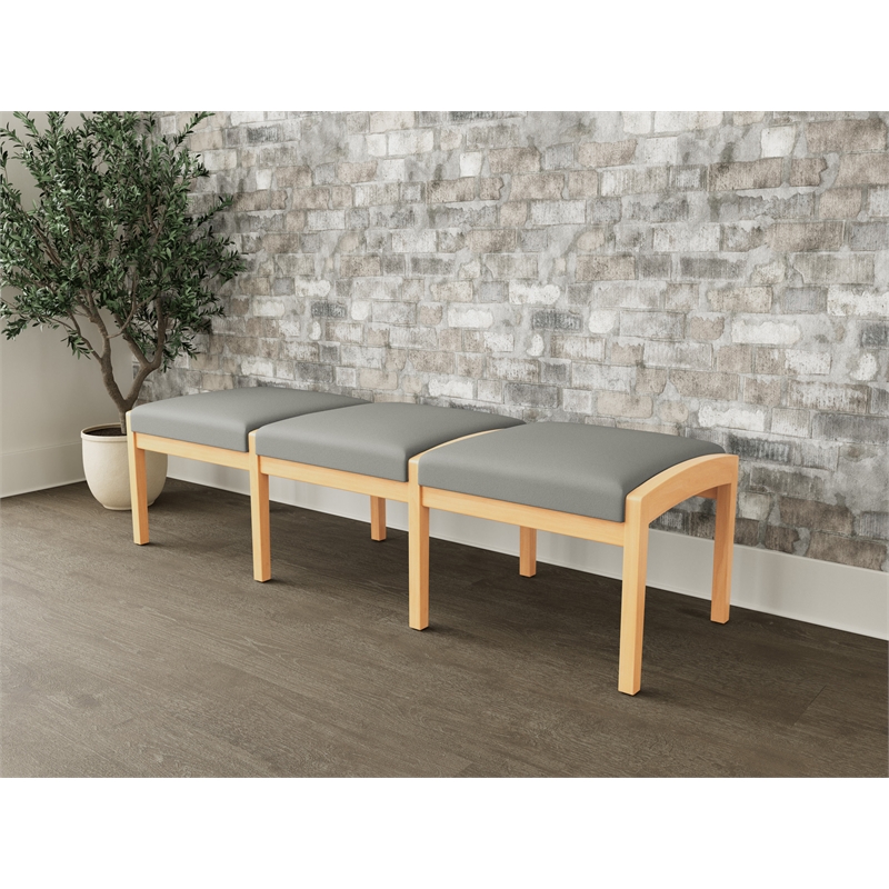 Lesro Industries Wood Waiting Reception 3 Seat Bench Wood Frame in Gray