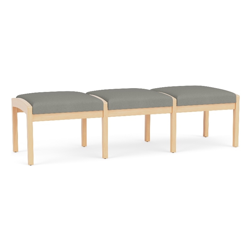 Lesro Industries Wood Waiting Reception 3 Seat Bench Wood Frame in Gray