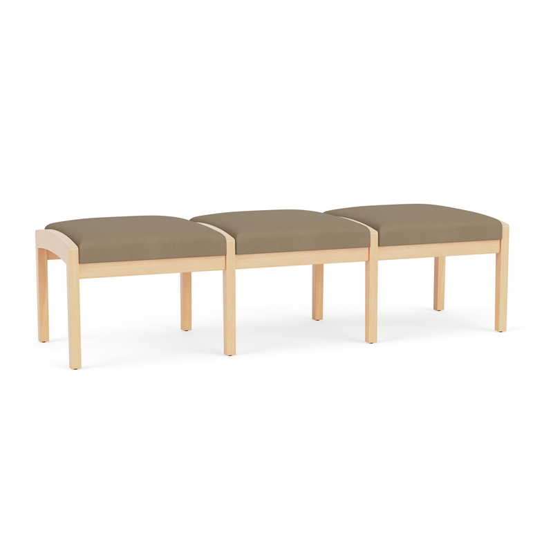 Lesro Industries Wood Waiting Reception 3 Seat Bench Wood Frame in Brown